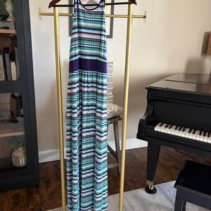 Tory Burch silk halter maxi sundress Boho stripped festival fairy